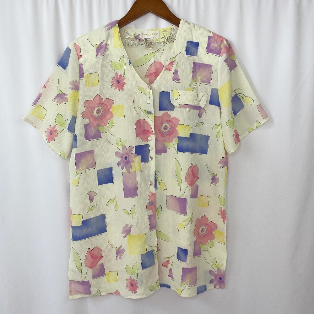 vintage multicolor floral casual button up blouse [0325]